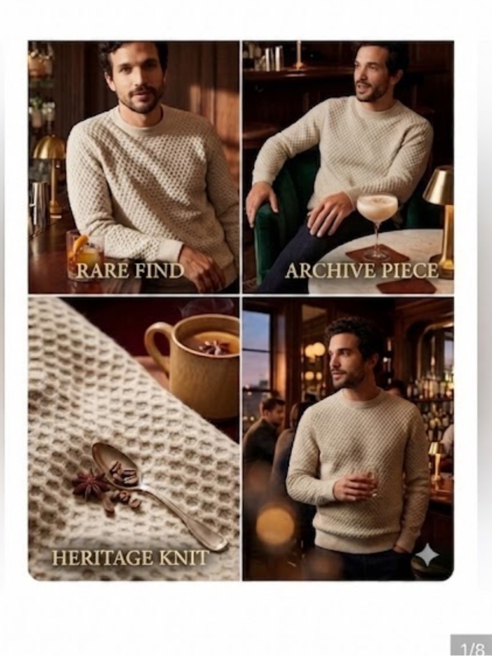 Abercrombie & Fitch 2XL Oatmeal Honeycomb Knit Grandpa Core Mens Sweater